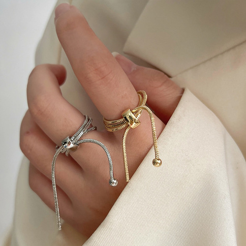 Gold chain ring for women, ins trend, light luxury, cool style, niche design, high-end index finger ring, adjustable ring