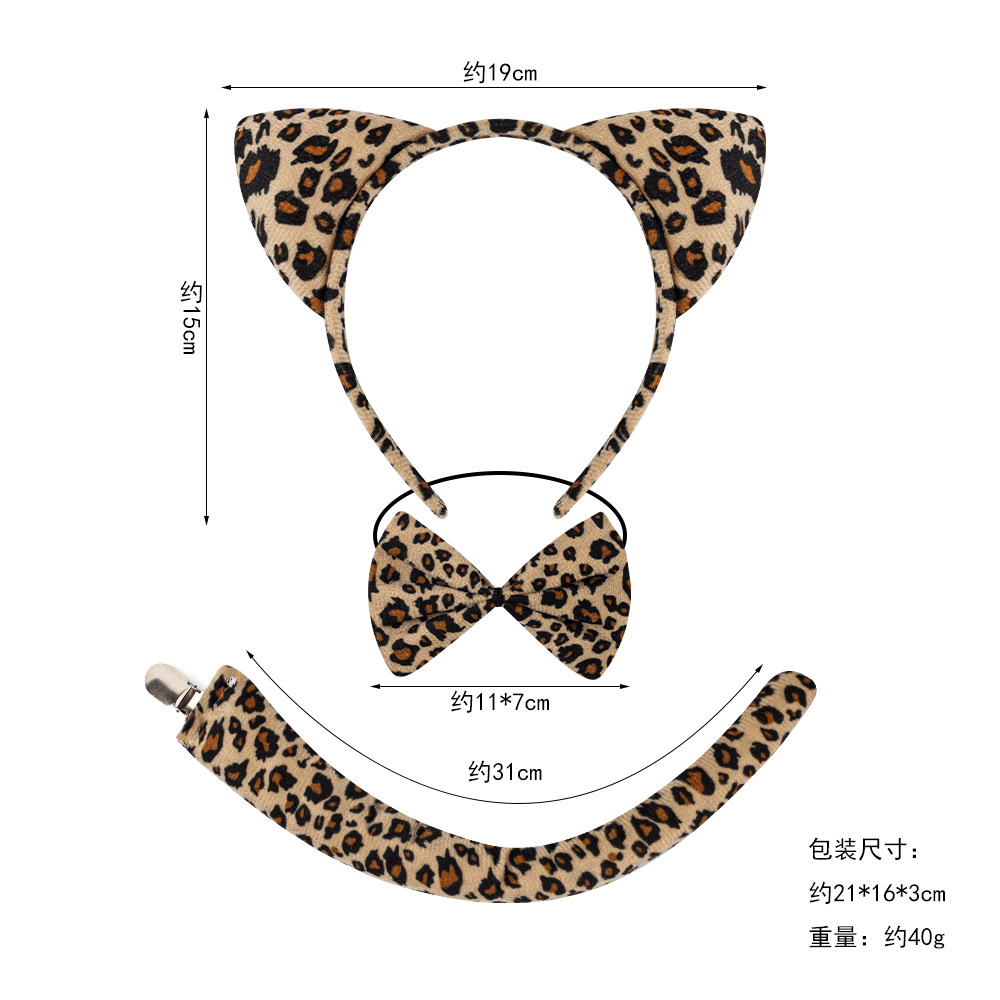 Diadema de Animal para Disfraz de Halloween, Accesorios para el Cabello, Diadema de Leopardo al por Mayor, Orejas de Gato con Estampado de Leopardo, Set de Pegatinas Faciales