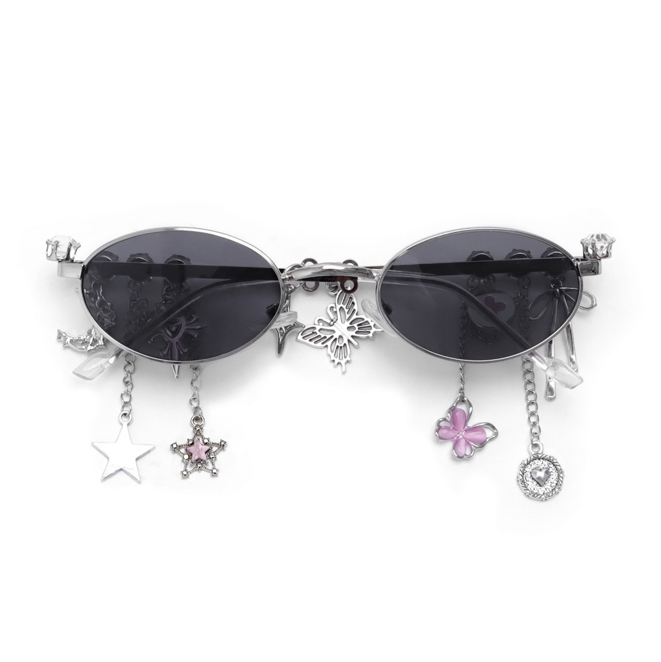 2025 nueva personalidad dulce y cool marco de gafas chica picante pequeña flor de cerezo con estrellas diamantes marco elíptico conjunto de tarjetas japonés