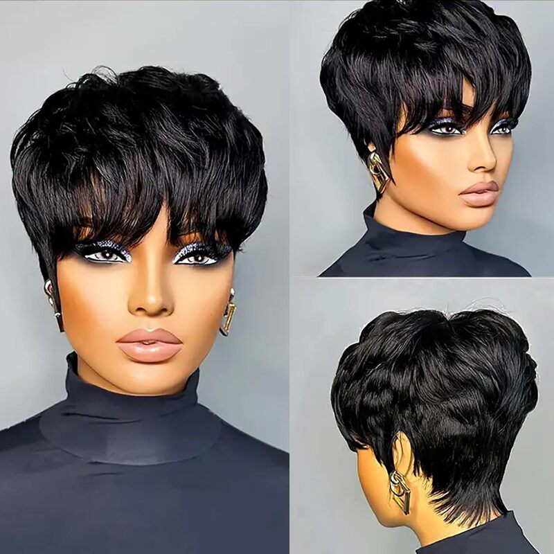 African wig, cross-border European and American black pixie short curly synthetic wig, short hair synthetic fiber full headpiece in stock African wig, cross-border European and American black pixie short curly synthetic wig, short hair synthetic fiber full headpiece in stock