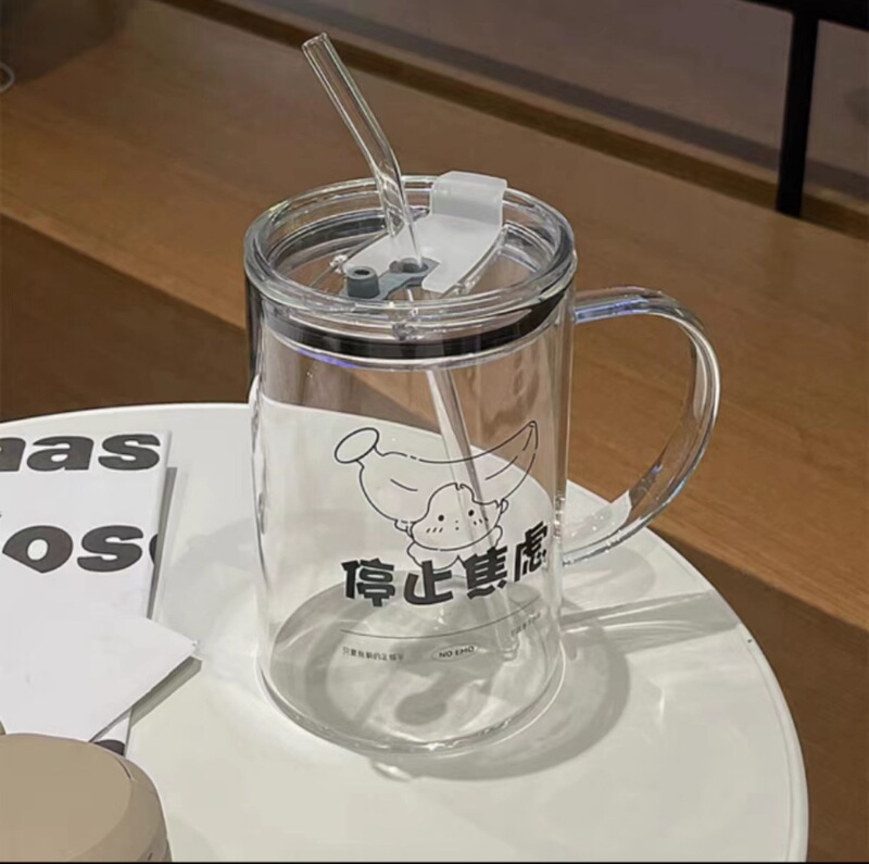 High Borosilicate Glass High Color Value Office and Household Water Cup High Temperature Resistance Coffee Cup Large Capacity Juice Milk Cup