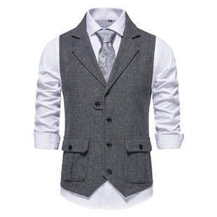 Amazon men's tweed suit vest vintage lapel vest vest M88