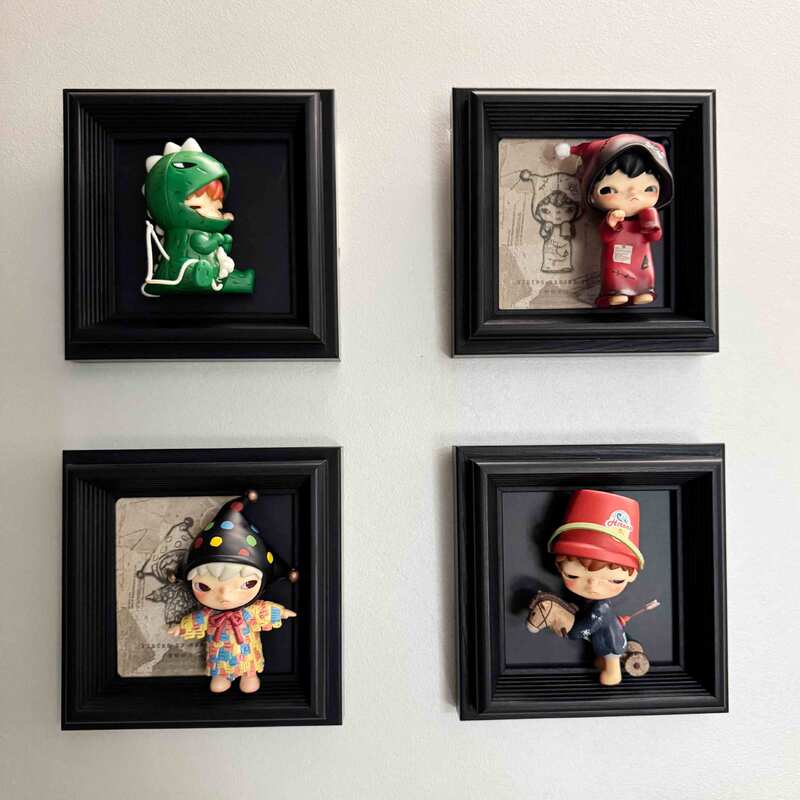 泡泡盲盒展示相框手办diy 玛特框中古风黑色公仔桌面摆件装饰摆台|undefined