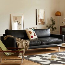 现代简约真皮沙发头层牛皮复古沙发直排三人中古沙发客厅佛山家具