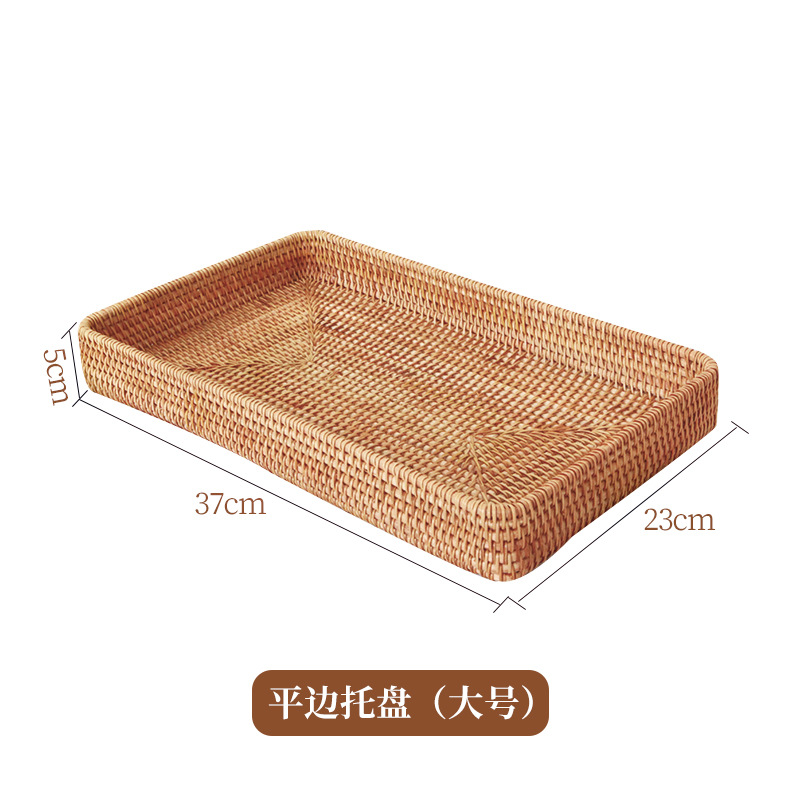 Bandeja casera de ratán, mesa de comedor, taza de té, taza de agua, bandeja de té de almacenamiento, sala de estar grande, bandeja de pastelería rectangular, plato de frutas para bocadillos