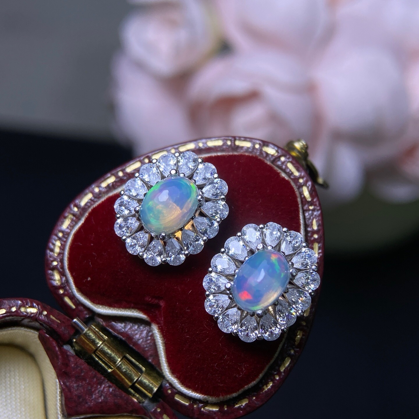 New Natural Opal Stud Earrings with S925 Silver Inlay, Main Stone 7X5Mm, Versatile Trendy Hot-Selling Women's Jewelry Wholesale