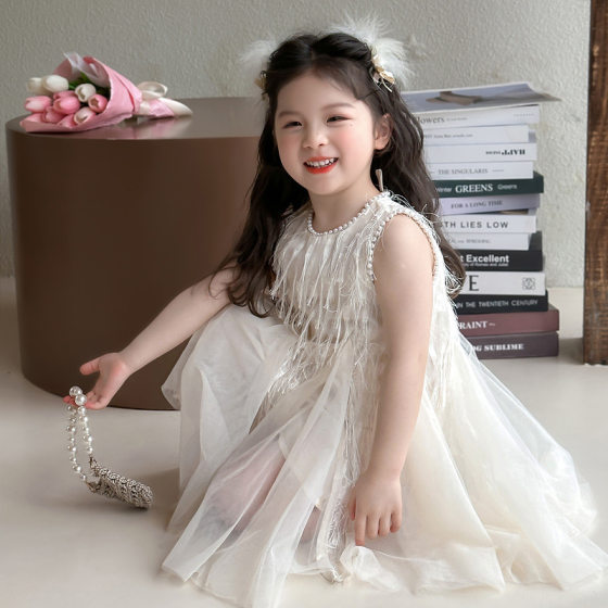 Girls White Tassel Princess Dress 2025 Summer New Fashion Girl Stylish dress Children's Summer Dress