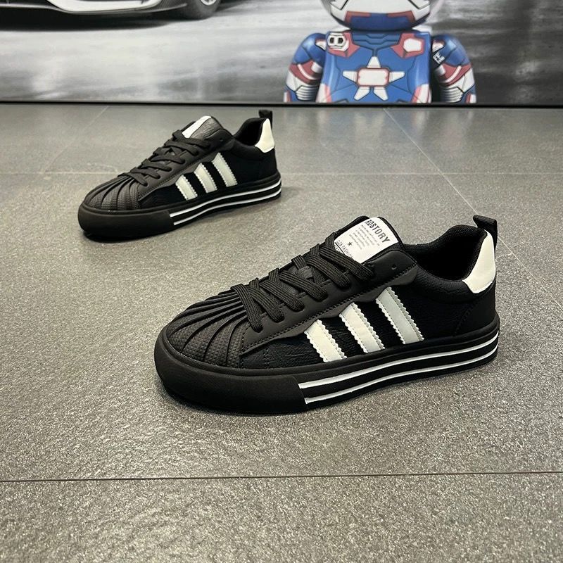 2025 Autumn and Winter New Style Lace-Up Three-Stripe Low-Top Men's Soft-Soled Trbottomyy Board Shoes Versatile Shell Toe Casual Shoes