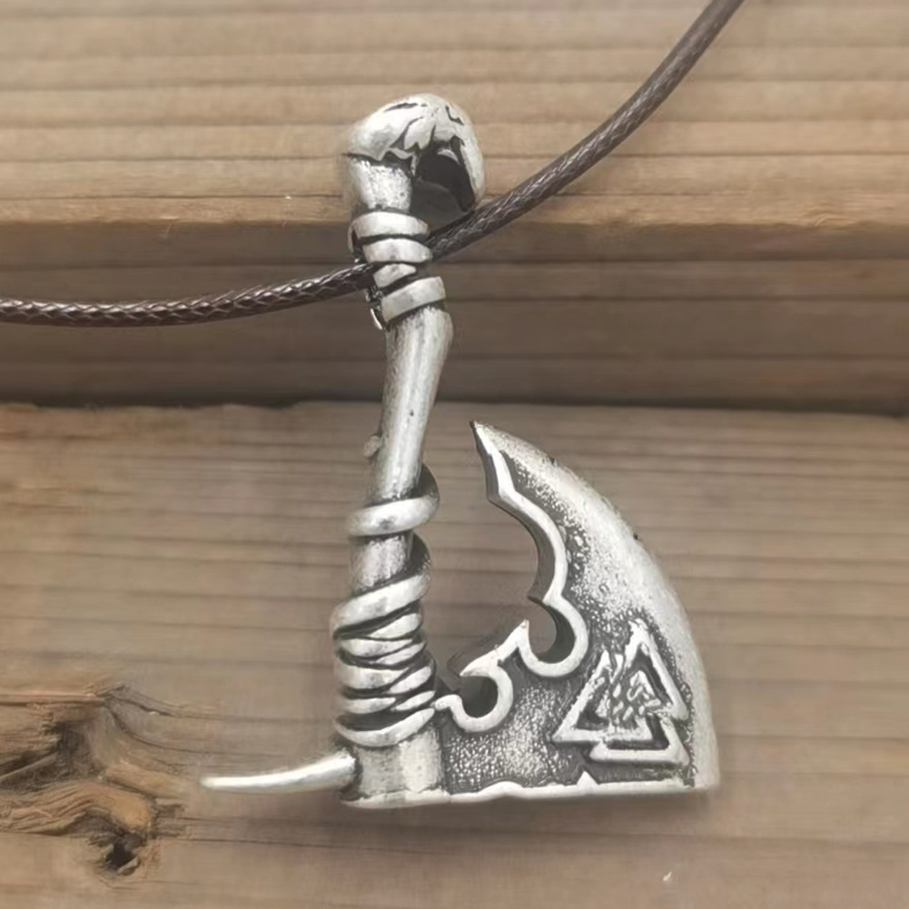 Factory Direct Supply Viking Pirate Celtic Wolf Crow Double-sided Axe Pendant Retro Men's Alloy Necklace Jewelry
