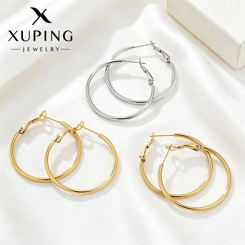 Xuping personalidad transfronteriza de Europa y Estados Unidos exagerada gran auriculares de acero inoxidable geometría simple auriculares circulares al por mayor personalizados