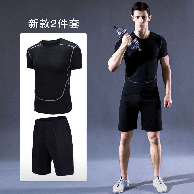 Conjunto deportivo transpirable de verano para hombre, camiseta de secado rápido y pantalones cortos para correr por la mañana, estilo moderno.