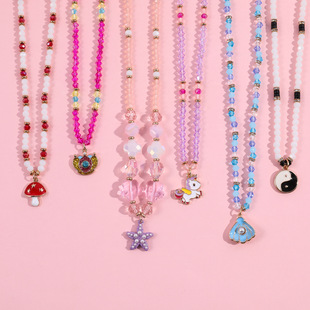 Yunyun jewelry children Girl cute cartoon glass beads alloy unicorn mushroom pendant necklace