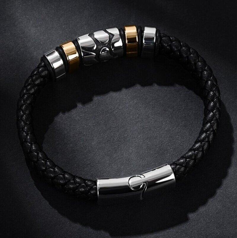 Bracelets Classification Pu Leather Chain Material 1 Piece Quantity Hip-Hop Retro Geometric Pu Leather Alloy Plating Men's Bracelets Men Cuff & Bangle