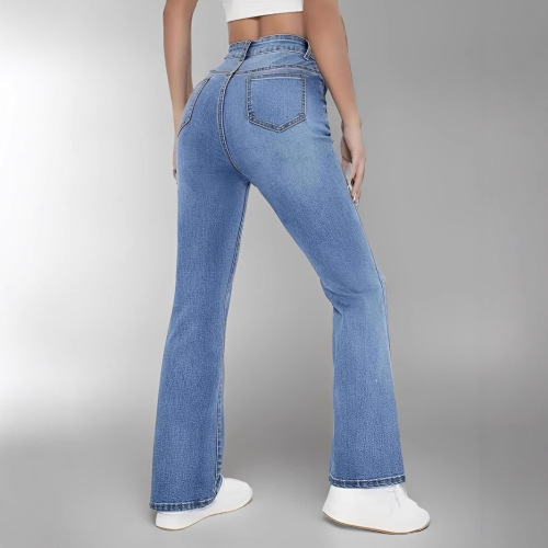 2025 Women's High-Waisted European-Style Straight Leg Light Blue Denim Jeans for Women, Slim-Fitting and Figure-Shaping Trendy Pants