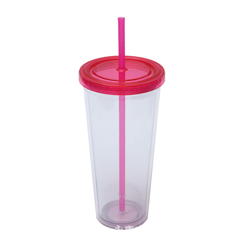 En stock suministro directo transfronterizo 24oz taza de plástico de doble capa de gran capacidad con tapa se puede personalizar LOGO taza portátil COMO taza de paja