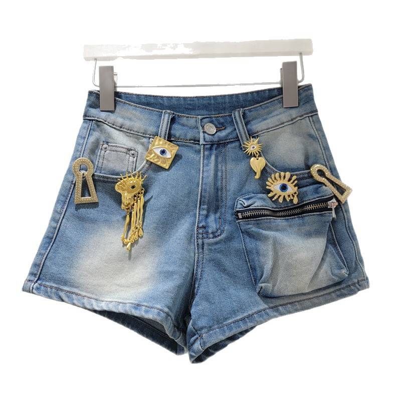 Shorts de Mezclilla Estilo Cargo con Bolsillos Grandes para Mujer en Denim de Poliéster