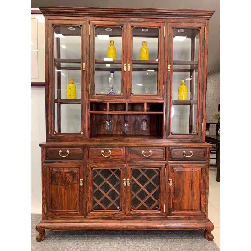 老挝大红酸枝交趾黄檀酒柜玻璃柜展示柜收纳柜多宝阁清式明式