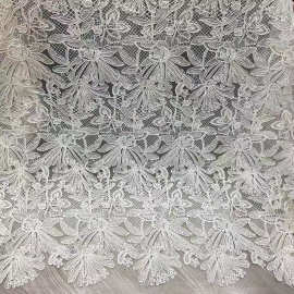 欧美重工网纱绣花骨绳鱼丝线花朵水溶刺绣蕾丝布旗袍礼服婚纱面料