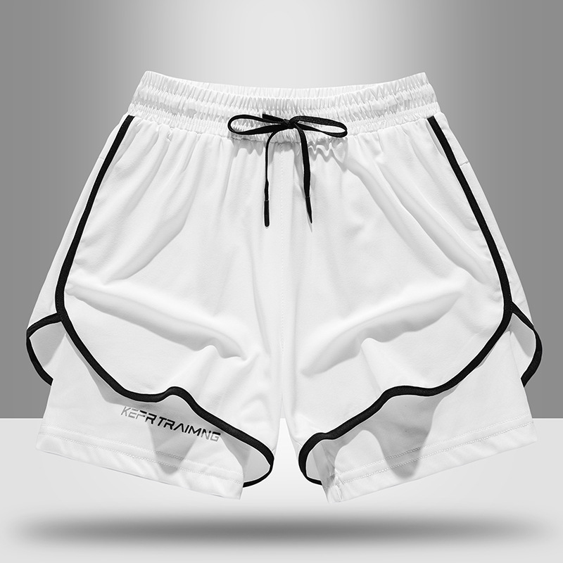 Sports Shorts Men's and Women's Summer Sports Running Shorts Quick-drying Lined Fake Two-piece Training Three-point Pants Men's