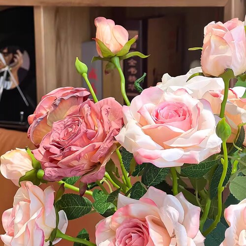 High-end rose simulation flowers artificial flower arrangements for living room dining table TV cabinet floral decorations silk flower craft ornaments