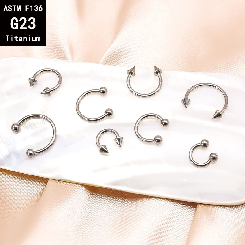 G23 Titanium Inner Tooth U-Shaped C-Shaped Rod Horseshoe Rod Ball Pointed Cone Internal Spiral Nose Ring F136 Titanium Alloy Piercing Jewelry detail image 11