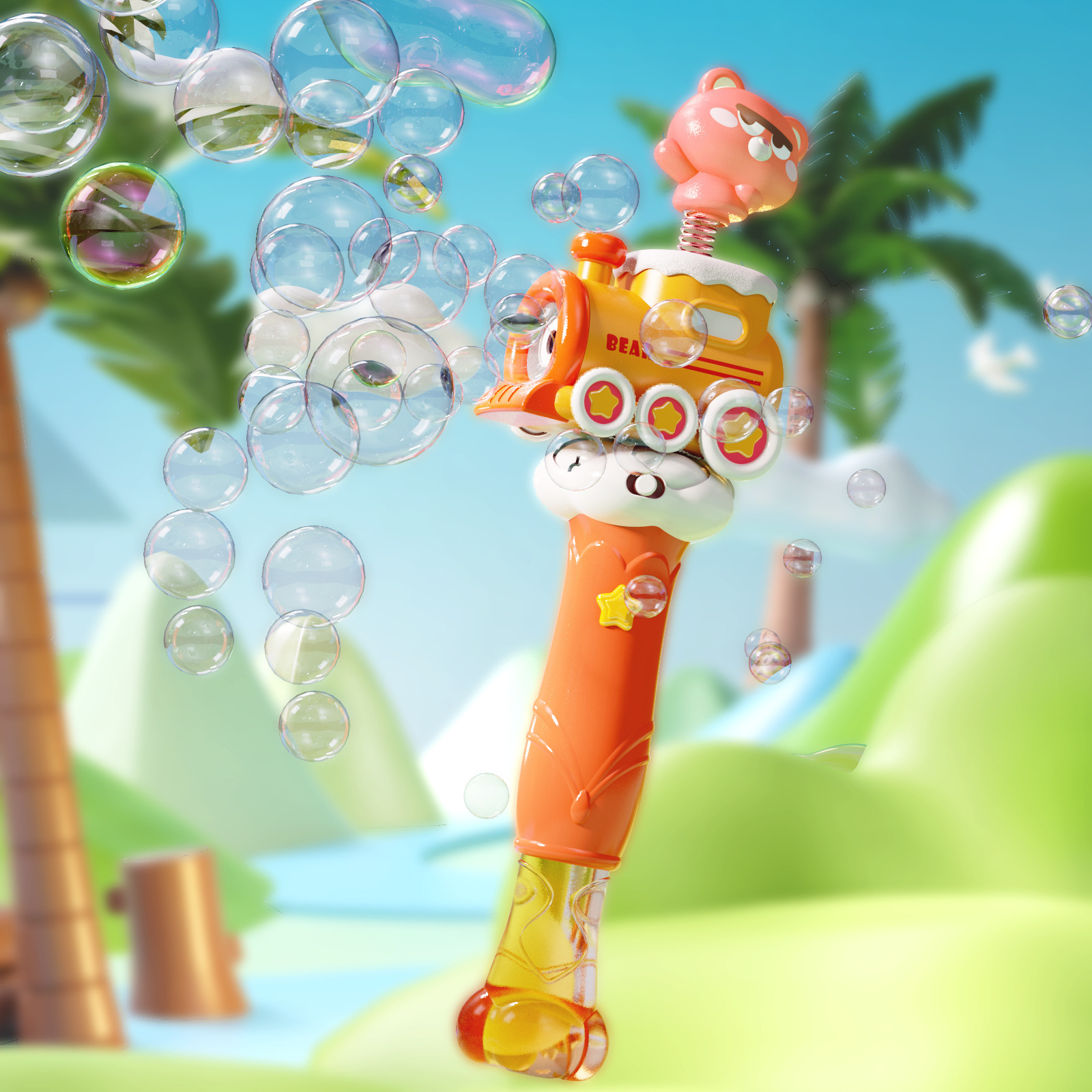 [컬러 박스 포장] 오렌지 곰 기차 거품 스틱