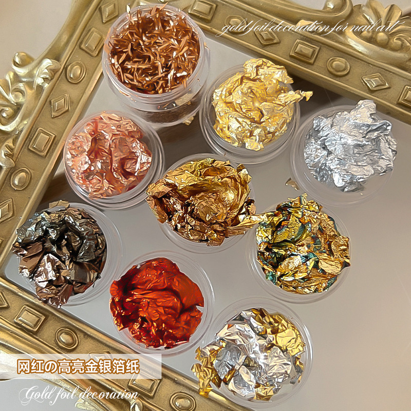 Japanese-Style Nail Art High-Gloss Gold and Silver Foil Paper Ultra-Thin Trendy Internet Celebrity Sparkling Retro Tin Foil Sequin Nail Decoration Stickers Japanese-Style Nail Art High-Gloss Gold and Silver Foil Paper Ultra-Thin Trendy Internet Celebrity Sparkling Retro Tin Foil Sequin Nail Decoration Stickers