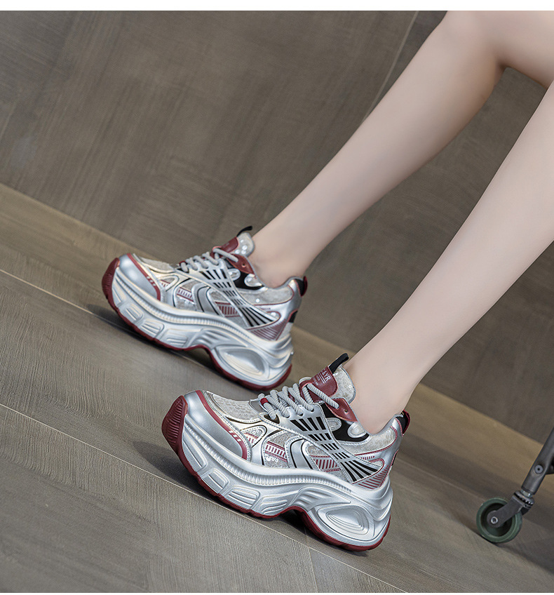 Giày sneaker chunky đế dày độn cao bên trong nữ phong cách thể thao thời trang mùa hè 2025 — M2832 màu đỏ, M2832 màu be, M2832 màu bạc chi tiết 20