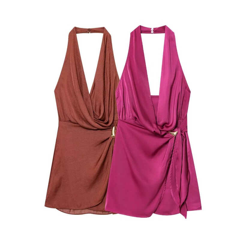 Foreign Trade Cross-Border Wholesale 2025 Autumn New Casual Women's Gold Embellished Halter Neck Mini Dress 389711 Foreign Trade Cross-Border Wholesale 2025 Autumn New Casual Women's Gold Embellished Halter Neck Mini Dress 389711