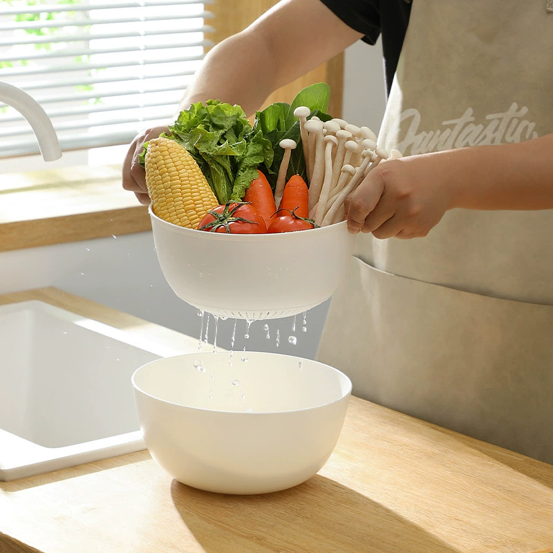 Новая большая емкость для слива воды, утолщенная круглая двухслойная корзина для слива, корзина для мытья овощей, кухонная корзина для мытья овощей и риса, оптом.