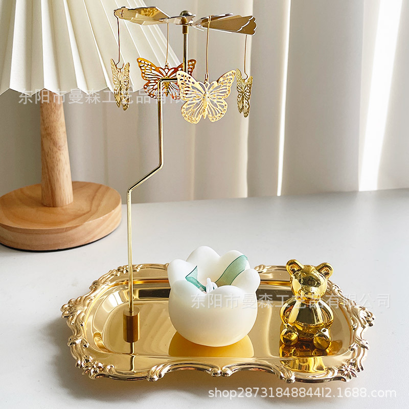 Luz de lujo plata giratoria aromaterapia candelabro bandeja retro europeo romántico oro linterna decoración del hogar