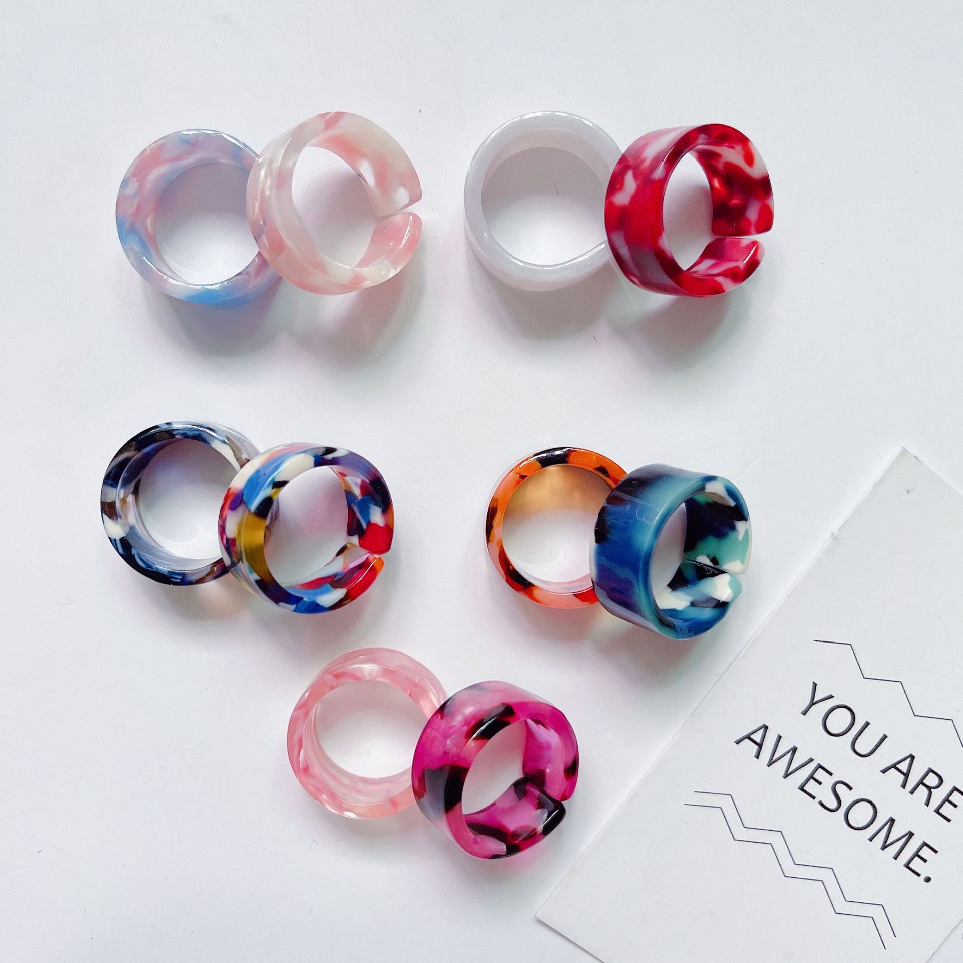 Fashion Adjustable Open Acrylic Acetate Marble Pattern Pair Ring display picture 1