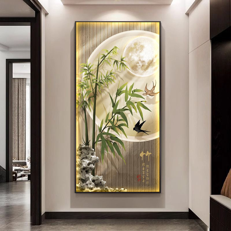 侘寂风led带灯画入户玄关装饰画新中式竹子客厅走廊过道挂画壁画|undefined