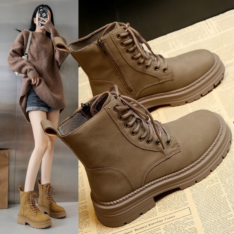 Trendy Martin Boots for Women 2025 Spring New British Thick-Soled Student Short Boots Versatile Motorcycle Yellow Boots 2627