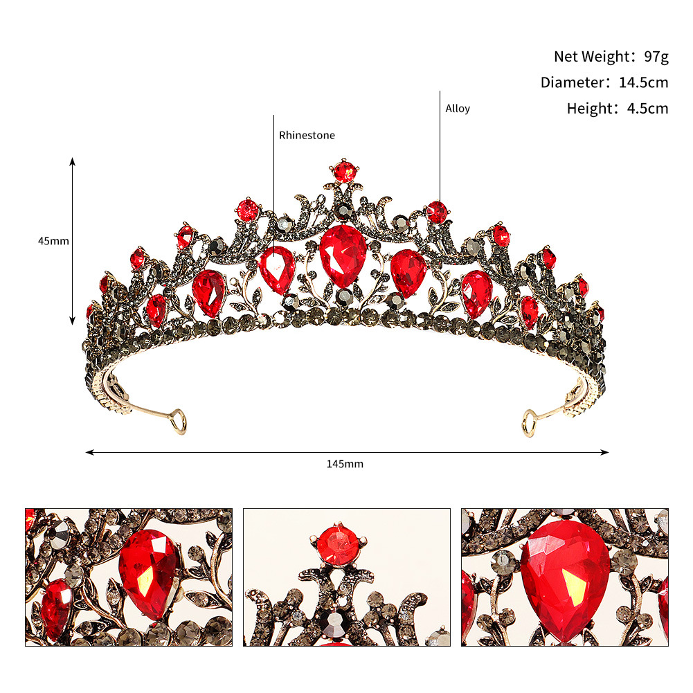 Neue Art Retro Hochzeit Legierung Krone Haarschmuck Rote Strass Brautkrone display picture 5