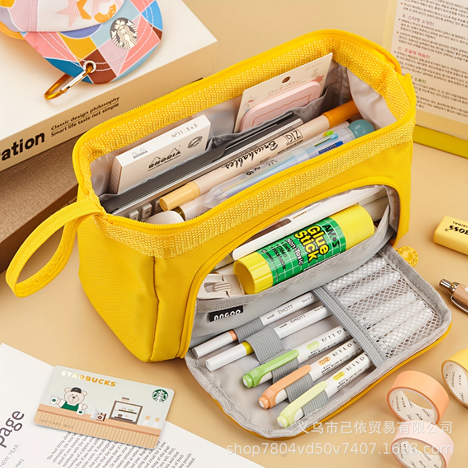 Bolsa de bolígrafo de gran capacidad para estudiantes de primaria simple serie de macarón bolsas de bolígrafo de separación multicapa multifuncional caja de papelería de alto valor facial