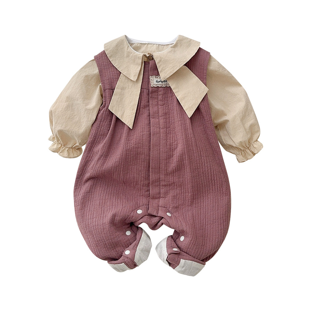 2025 otoño nuevo producto traje de mono de camisa de estilo coreano para bebé vestido de primavera y otoño traje de dos piezas de estilo occidental