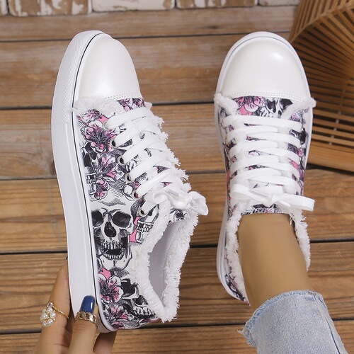 Women's Canvas Shoes Single Shoes Wide Width Flat Slip-on Graffiti Canvas Shoes Canvas Platform Shoes
