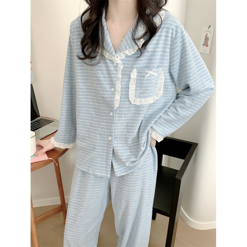 Cross-Border Exclusive Korean-Style Striped Terry Cloth Velvet Knitted Pajamas Set for Women, Casual and Comfortable Home Wear Cross-Border Exclusive Korean-Style Striped Terry Cloth Velvet Knitted Pajamas Set for Women, Casual and Comfortable Home Wear