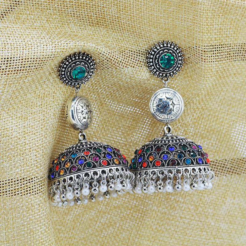 Ethnic Style Round Bell Imitation Pearl Alloy Inlay Rhinestones Women's Drop Earrings display picture 2