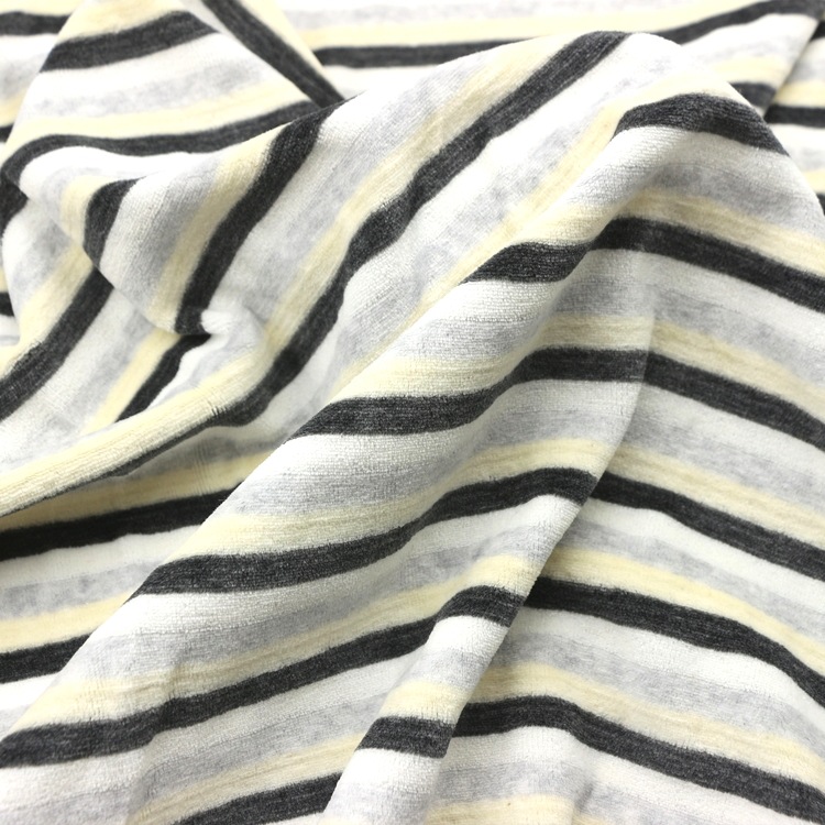 色织彩条天鹅绒针织剪毛绒棉涤彩条CVC天鹅绒布夹克运动套装面料