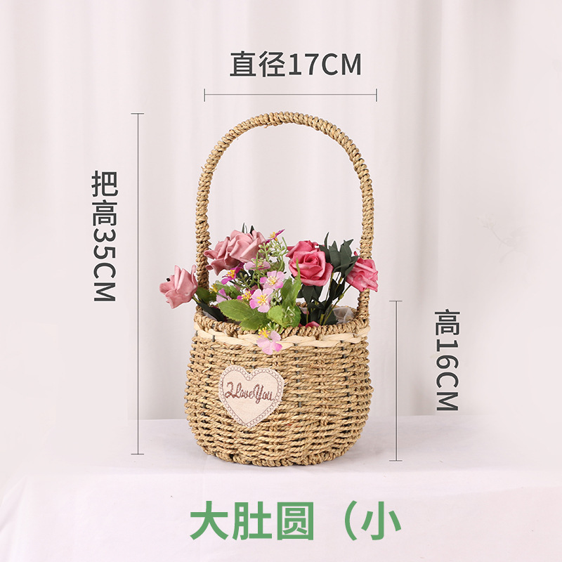 Cesta de Flores Tejida a Mano de Hierba Natural, Decorativa, para Arreglos Florales y Fiestas