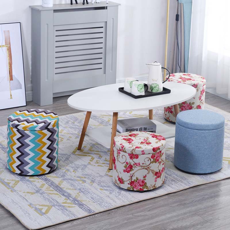 收纳凳布艺小凳子家用时尚换鞋凳客厅沙发凳储物凳实木小板凳圆凳