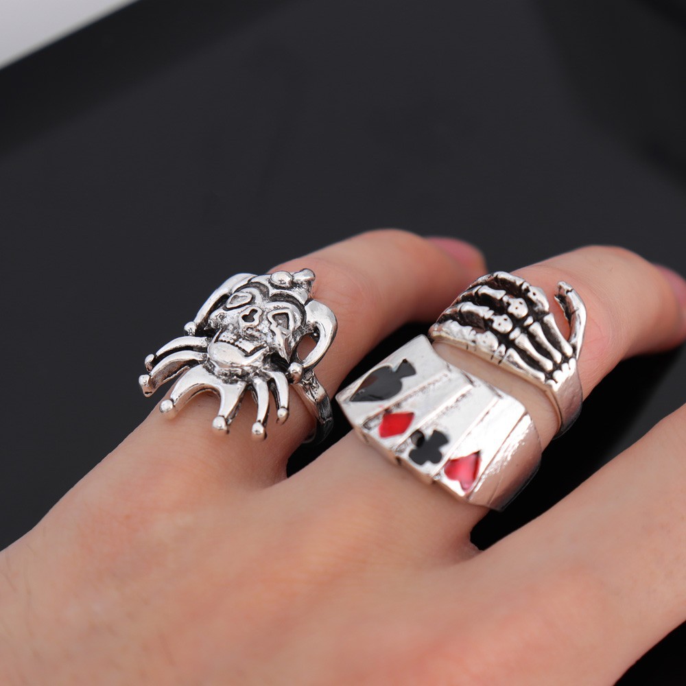 Enamel Design Cool Style Geometric Poker Skull Alloy Enamel Halloween Unisex Rings
