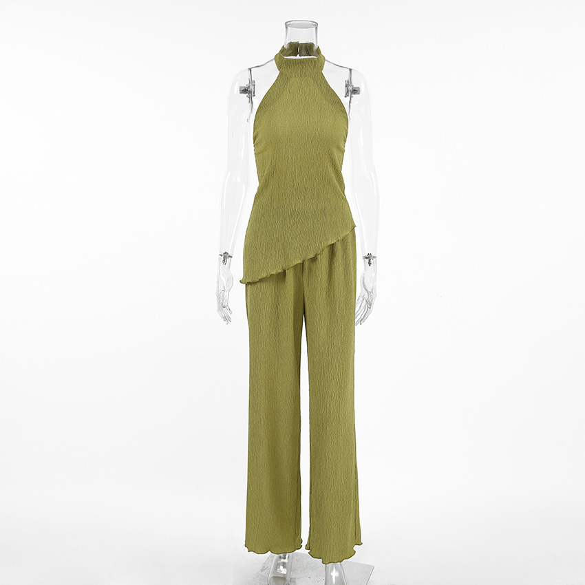 273g Weight Sleeveless Sleeve Length Spandex, Polyester Fabric Type Pant Co-ord Set Sets Type 2 Pieces Set Quantity Holiday Occasion Halter Neck Neckline Comfort Function Regular Fit Fit Type Solid Color Pattern Spring Season Women's Gender Vacation, Simple Style Style Holiday Women's Vacation Simple Style Solid Color Spandex Polyester Pant Co-ord Set Pants Sets 1