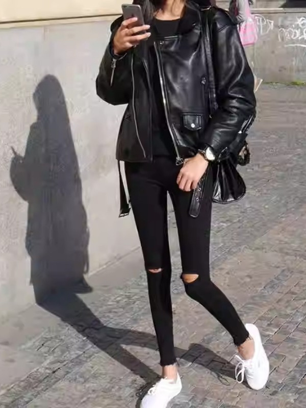 大码打底裤女外穿胖妹妹修身显瘦破洞铅笔裤小脚高腰紧身秋季长裤|undefined
