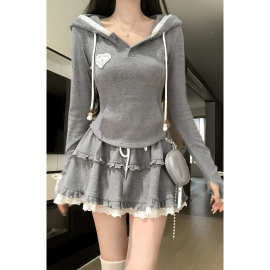 大码微胖mm甜辣妹纯欲风套装女春季修身显瘦半身裙两件套200斤