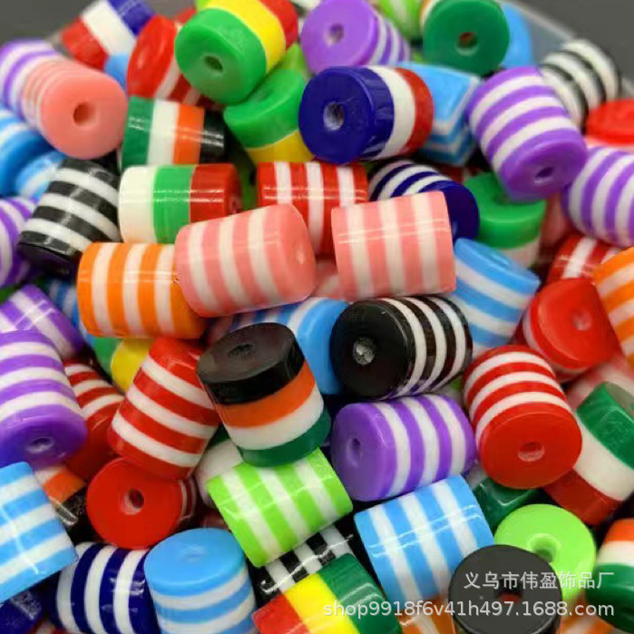 8*9mm cylindrical resin stripe tricolor beads resin barrel beads loose beads flag rainbow beads Christmas jewelry accessories