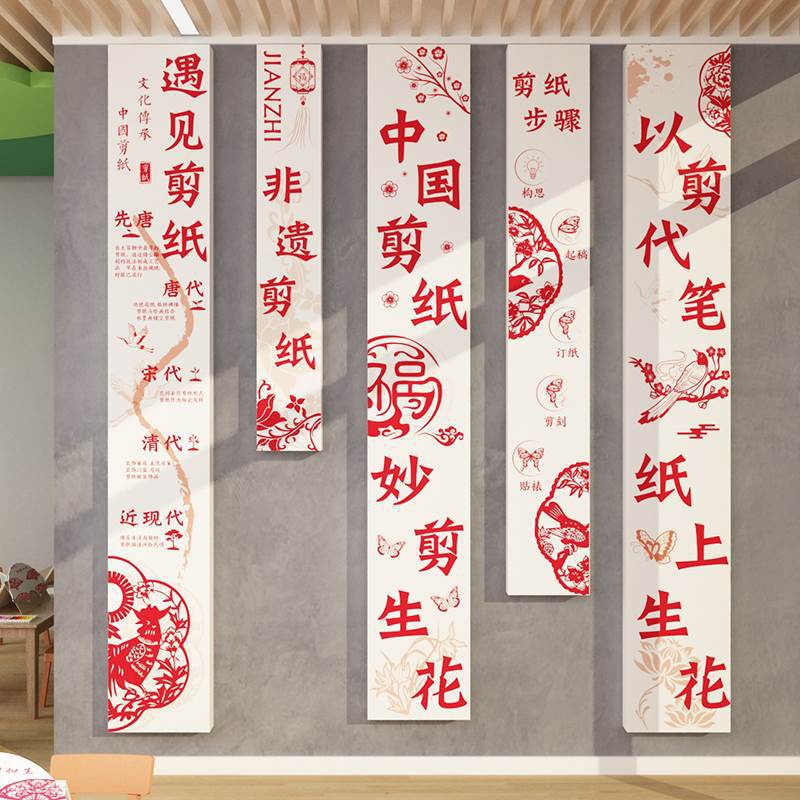 幼儿园墙面装饰环创主题半成品材料走廊布置中国非遗传统文化剪纸