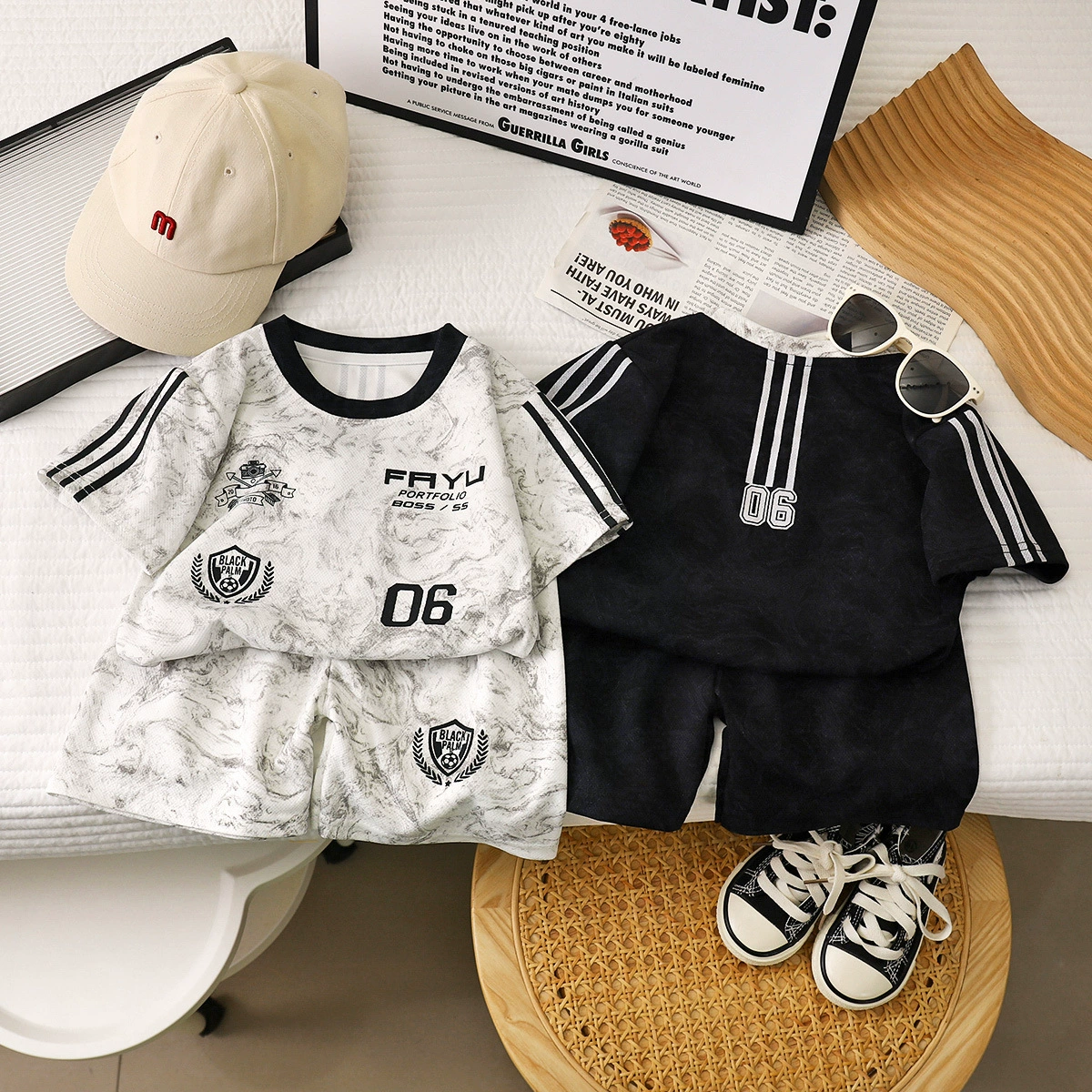 Комплект с короткими рукавами для мальчиков Летние новые детские летние шорты для мальчиков иностранная детская спортивная детская одежда оптом